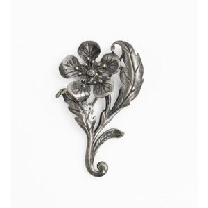 Vintage Silver Tone Floral Flower Brooch Pin Botanical Jewelry